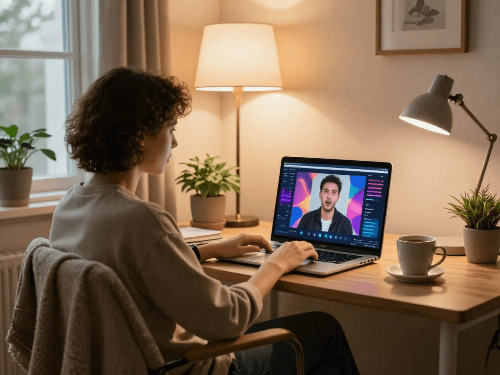 Engaging in ai sex chat in a cozy home office setting