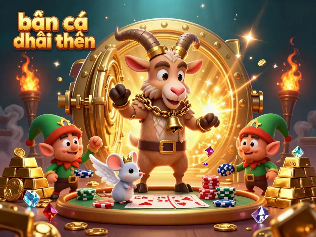 Engage with the thrill of bắn cá đổi thưởng in an illustration of a festive casino run by whimsical characters.
