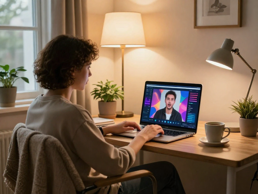 Engaging in ai sex chat in a cozy home office setting