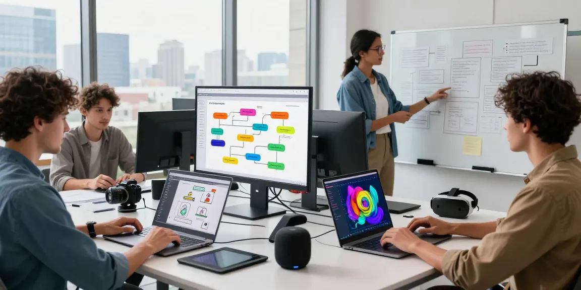 Creative workspace featuring a diverse team using AI image generator tools for project collaboration and design.