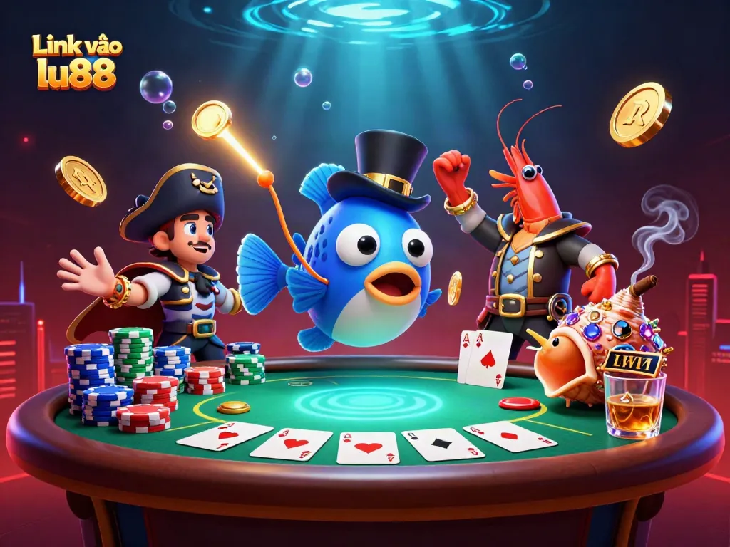 Experience thrilling gameplay with "Link vào lu88" as the anglerfish attracts golden coins and treasures