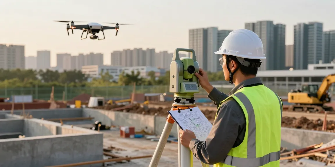 Surveyor conducting land surveys london with advanced equipment in an urban setting.