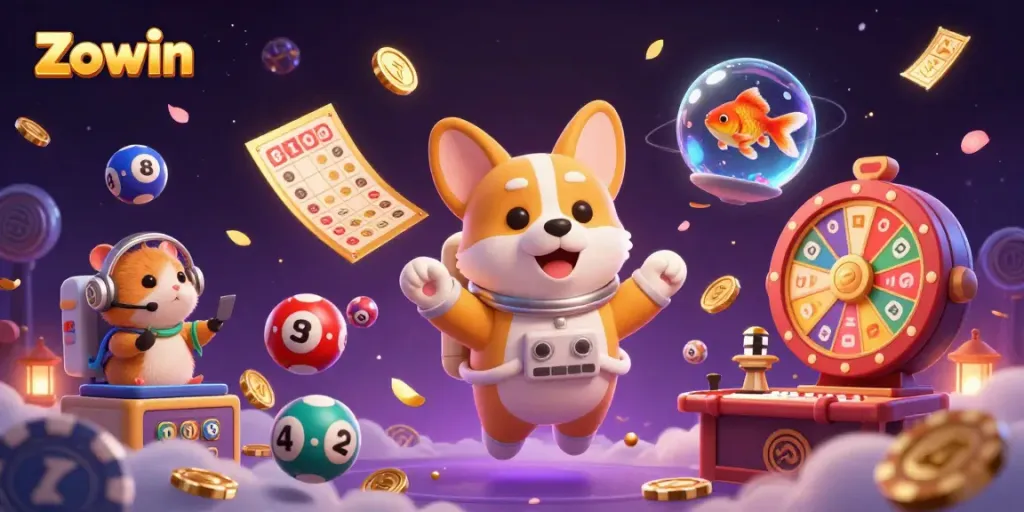 Experience thrilling gameplay at Zowin with a vibrant casino scene featuring engaging characters.