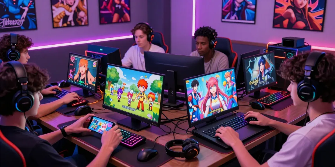 Players immersed in html ecchi games on multiple devices, showcasing vibrant graphics and character customization.
