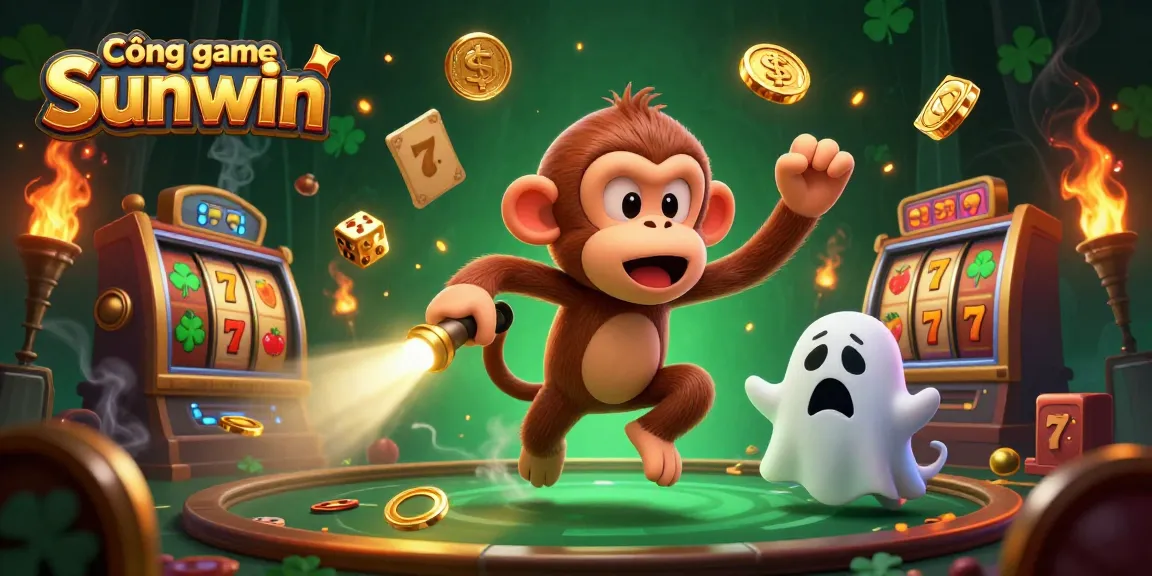 Cổng game Sunwin features an engaging scene with ghostly characters in a vibrant casino atmosphere.