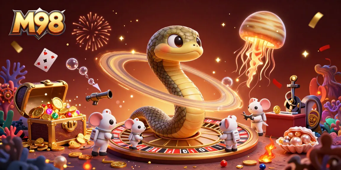 M98 players experiencing thrilling bets with unique cosmic characters in a vibrant casino scene.